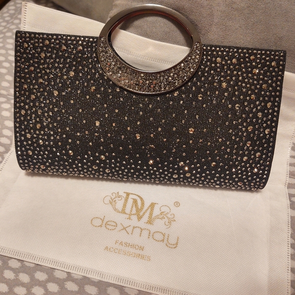 Black Rhinestone Clutch with Crystal Handle - Picture 5 of 7